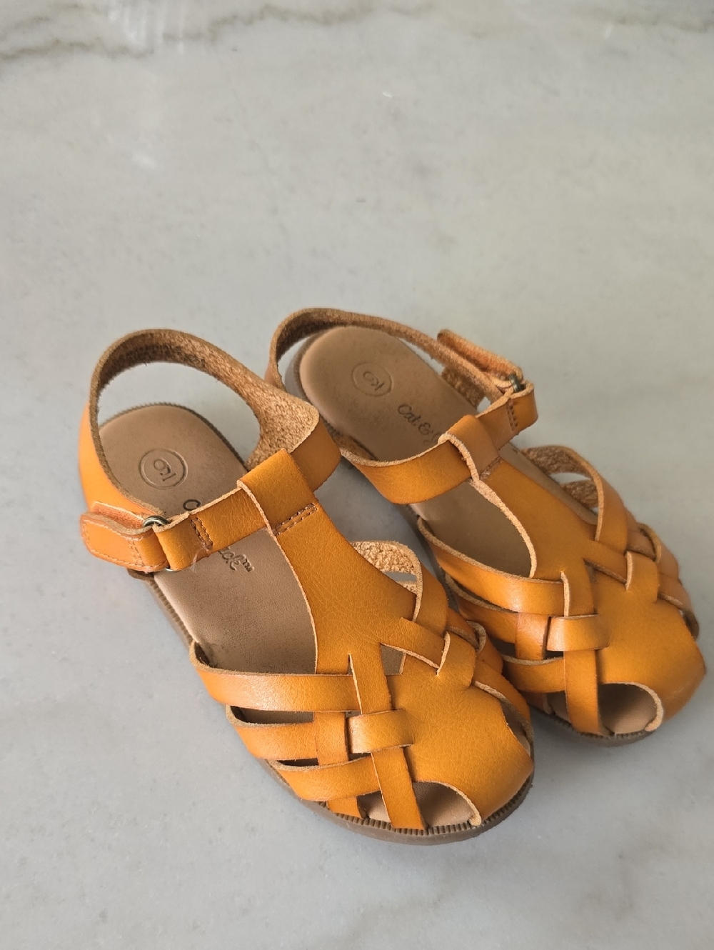 Kids Tan Leather Fisherman Sandals with Adjustable Strap
